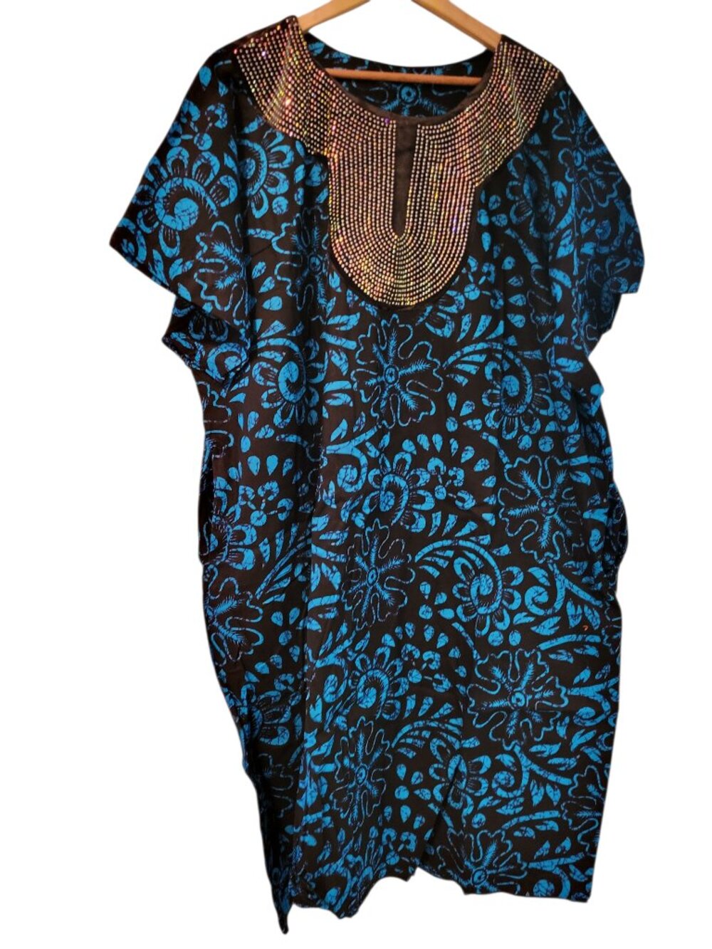 New Black and blue Ankara print handmade three quarter length dress with scarf